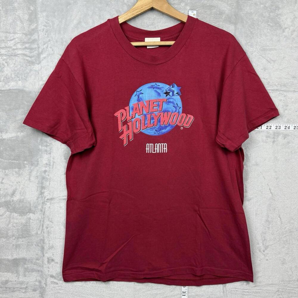 Vintage 90s Planet Hollywood Atlanta T-Shirt Made in USA 100% Cotton Red Size L